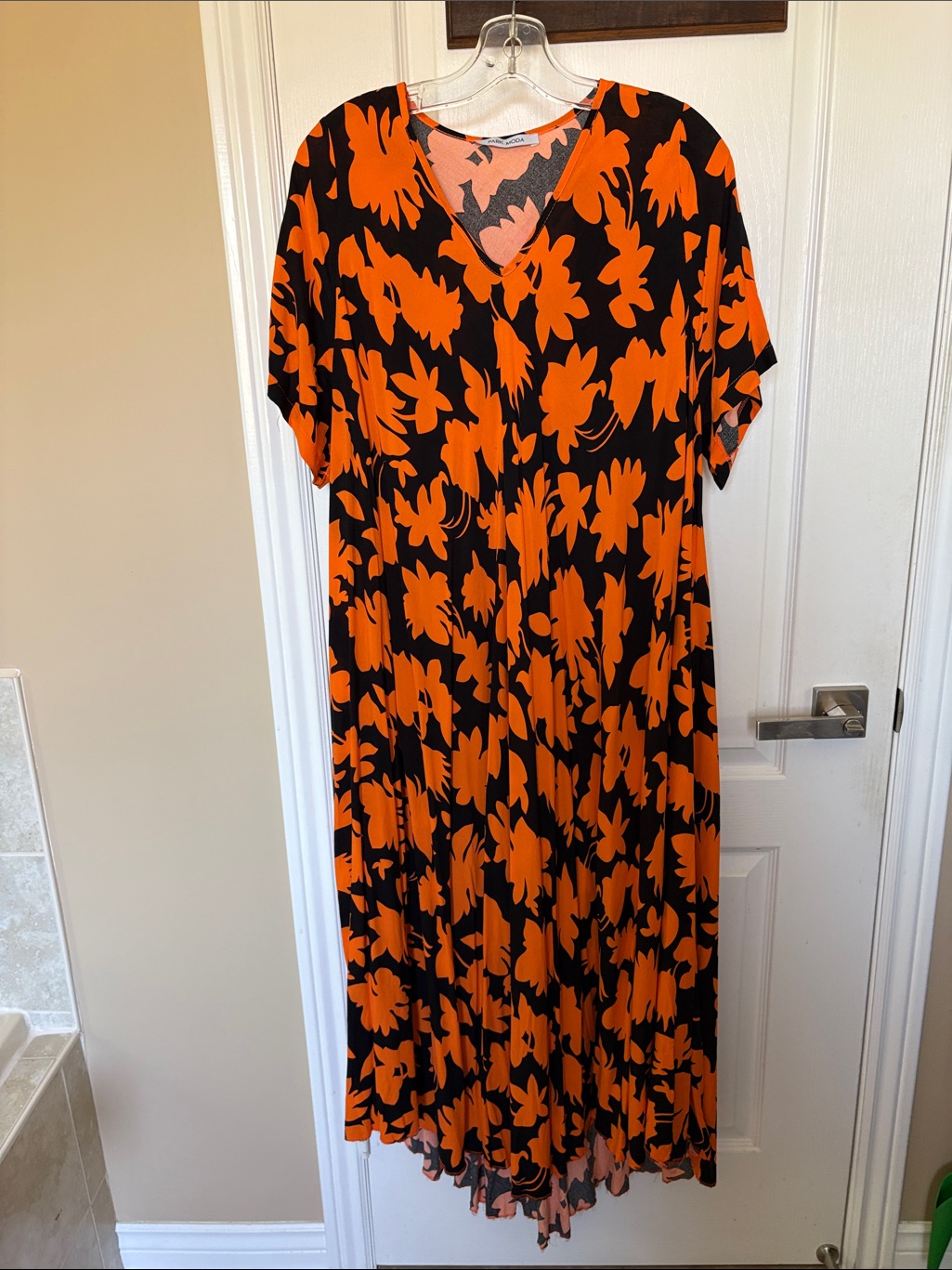 Flowing Black Maxi Dress With Bold Orange Floral Print